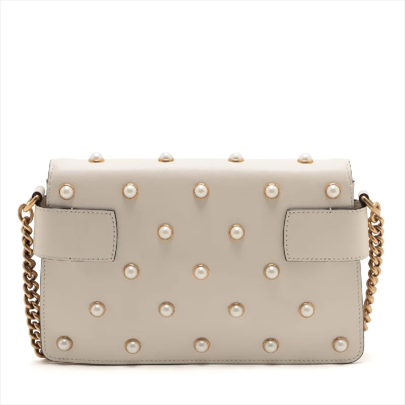 Gucci Broadw Leather Chain Shoulder Bag Ivory 453778