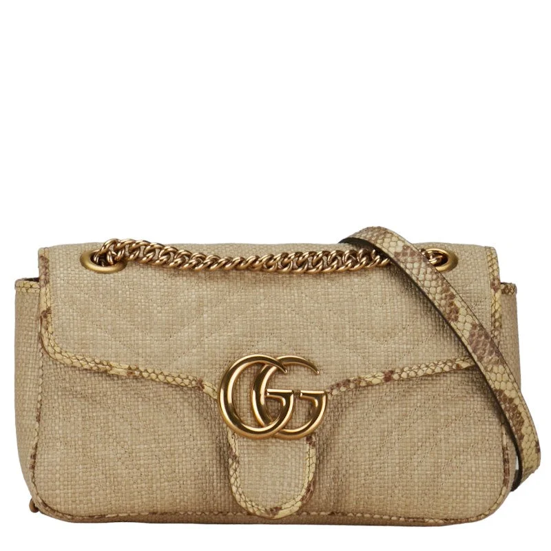 Gucci GG Marmont Chain Shoulder Bag 443497 Beige Raffia Pearson  Gucci