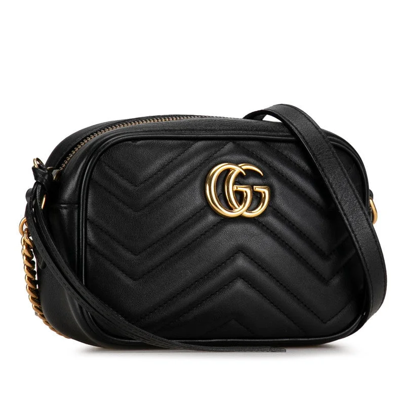 Gucci GG Marmont   Chain Shoulder Bag 448065 Black Leather  Gucci