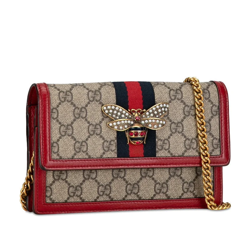 Gucci GG Supreme Queen Margaret Killar Shoulder Bag 476079 Beige Red PVC Leather  Gucci