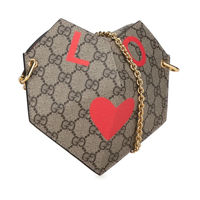 Gucci GG Supreme Small Heart LOVE Chain Shoulder Bag 678131 Beige Red PVC Leather  Gucci