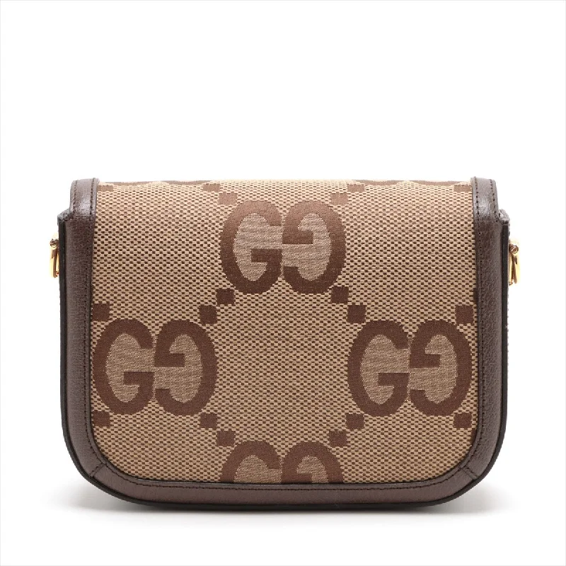 Gucci JamboGG Hoodbit 1955 Canvas  Leather 2WAY Shoulder Bag Beige × Brown 658574