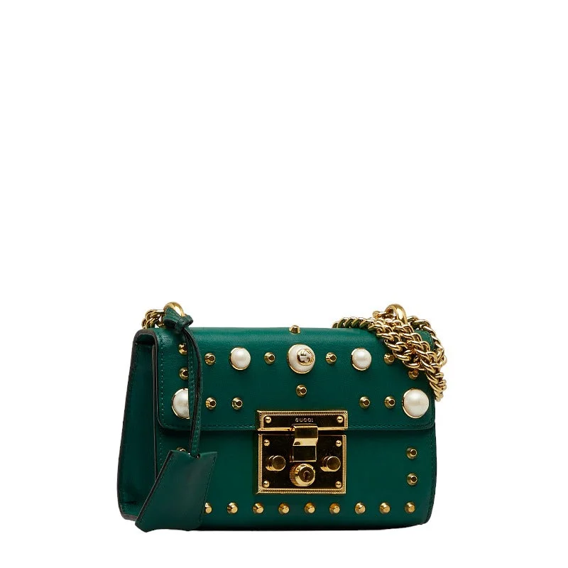 Gucci Padlock Stands Chain Shoulder Bag 432182 Green Leather  Gucci