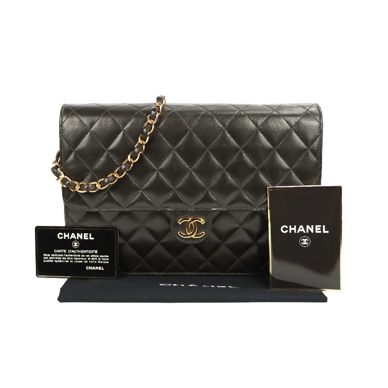 Chanel Flap Bag Push Lock Medium Black Lambskin Gold