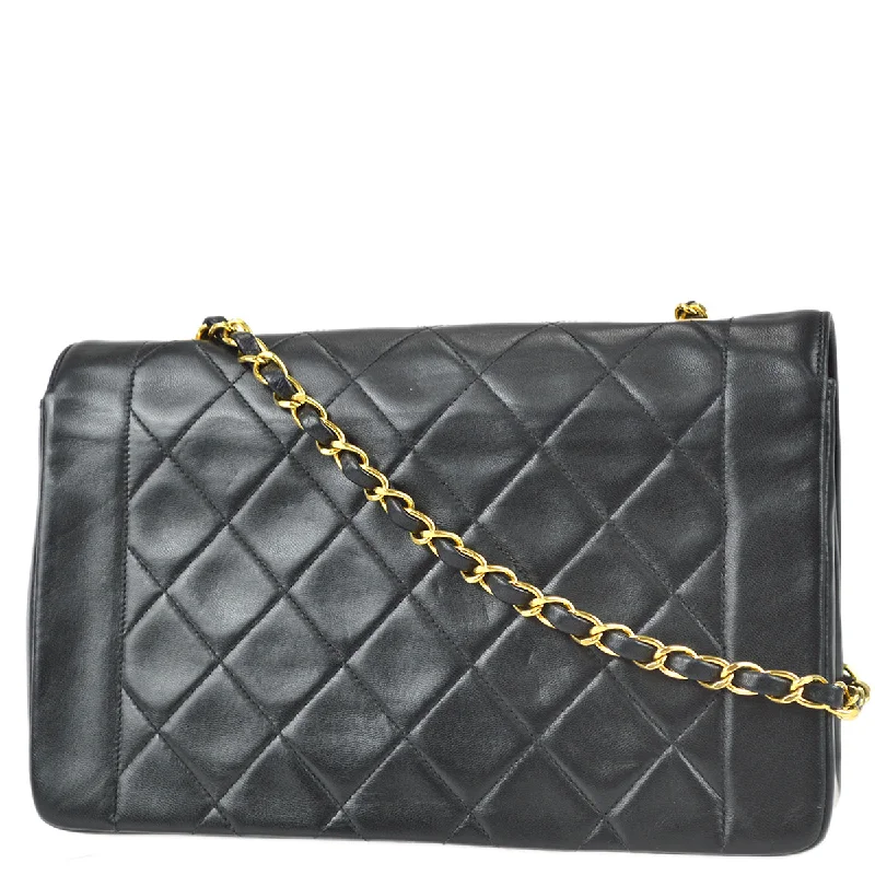 Chanel 1991-1994 Black Lambskin Medium Diana Flap Bag