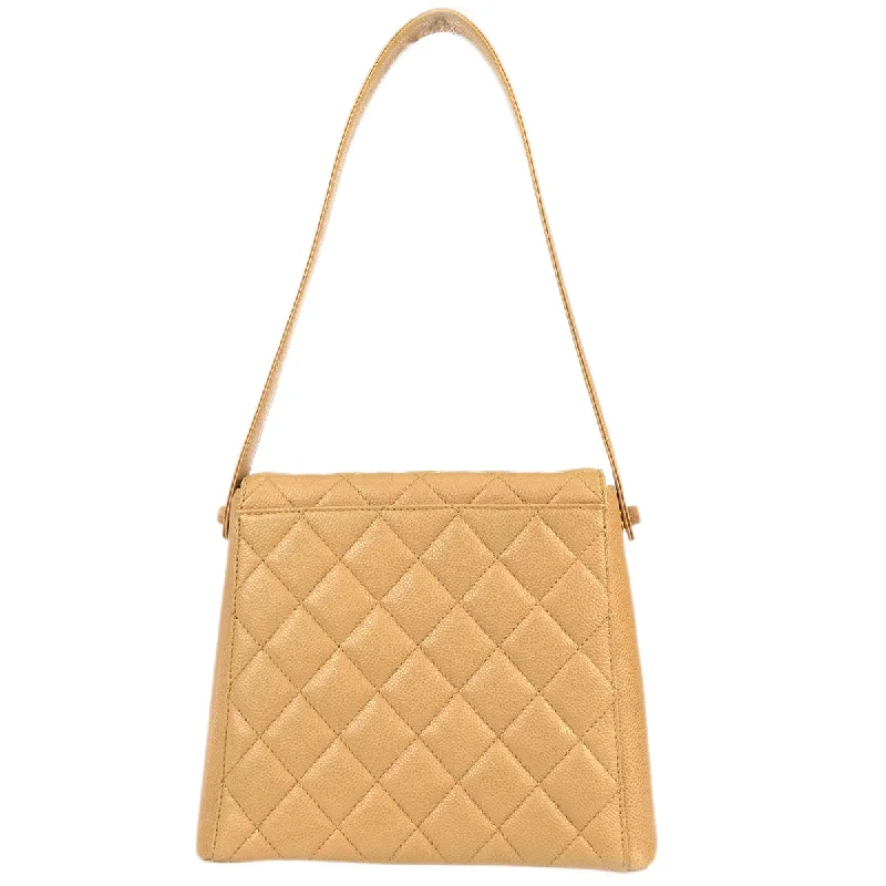 Chanel 1997-1999 Flap Shoulder Bag Beige Caviar