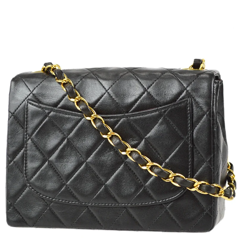 Chanel 1996-1997 Classic Flap Mini Square Chain Shoulder Bag Black Lambskin