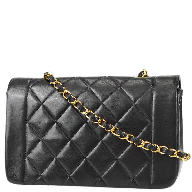 Chanel 1996-1997 Small Diana Chain Shoulder Bag Black Lambskin