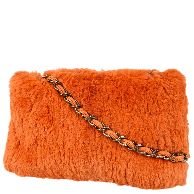 Chanel 2000-2001 Chain Shoulder Bag Orange Fur