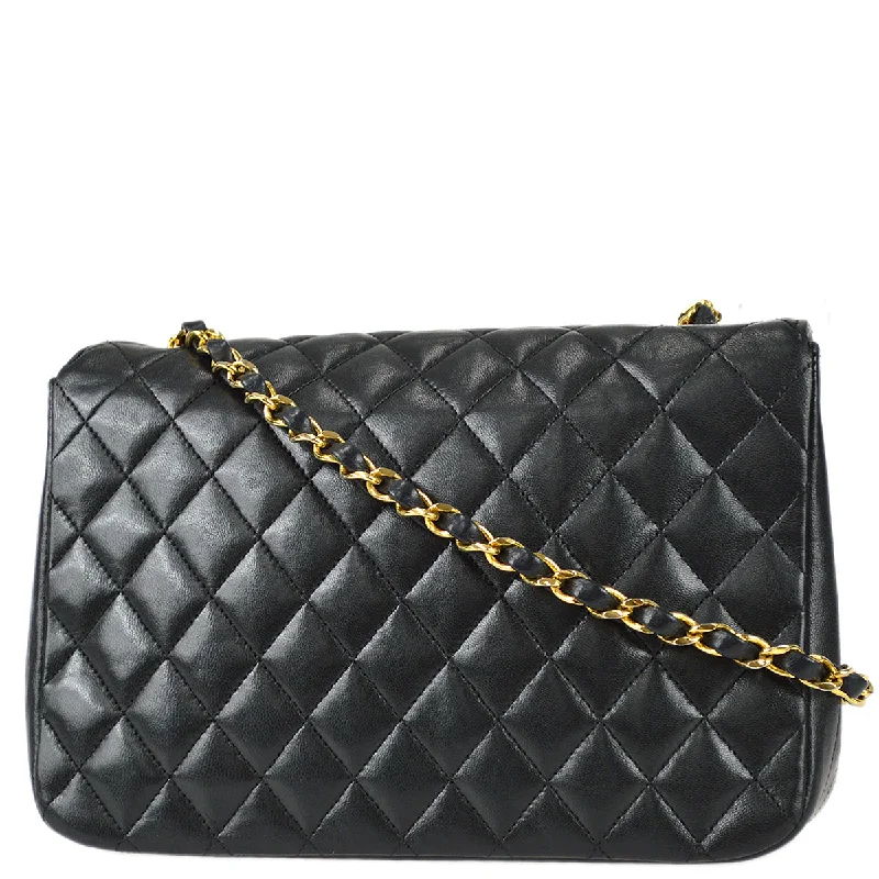 Chanel 1986-1988 Small Round Flap Bag Black Lambskin