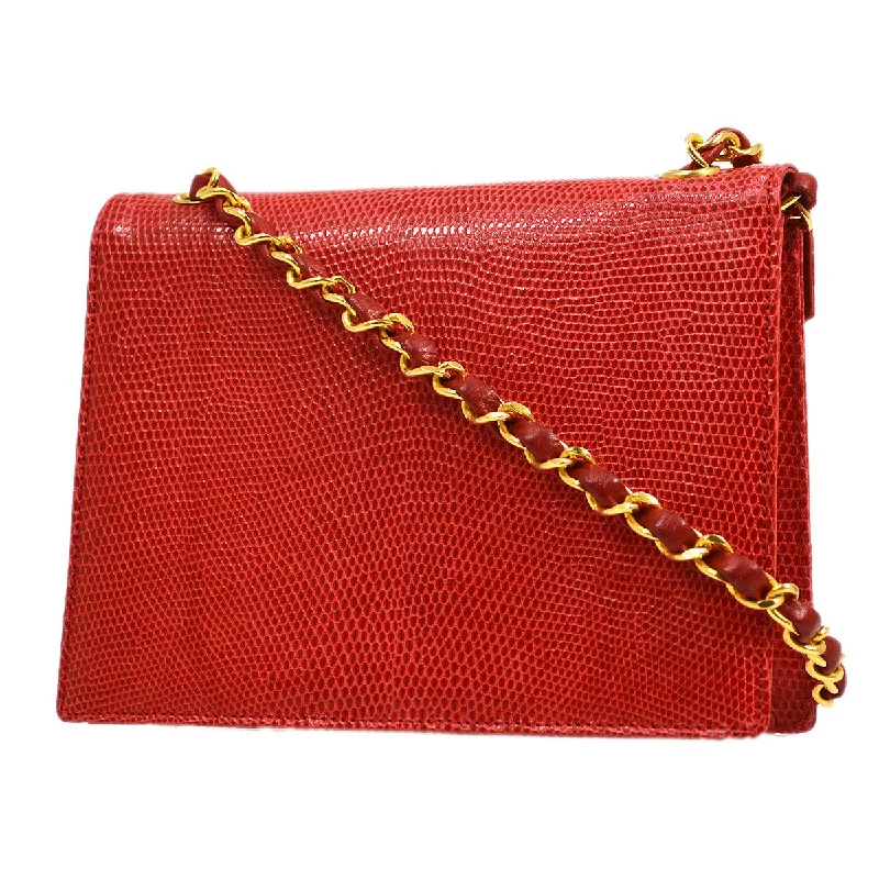 CHANEL * 1989-1991 Red Lizard Letter Flap Bag