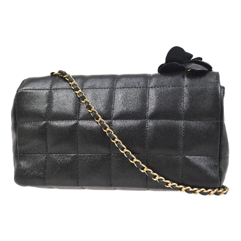 CHANEL 2003-2004 Choco Bar Flap Bag Mini Black Lambskin