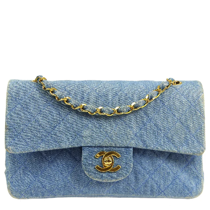 Chanel * 1989-1991 Classic Double Flap Small Shoulder Bag Blue Denim