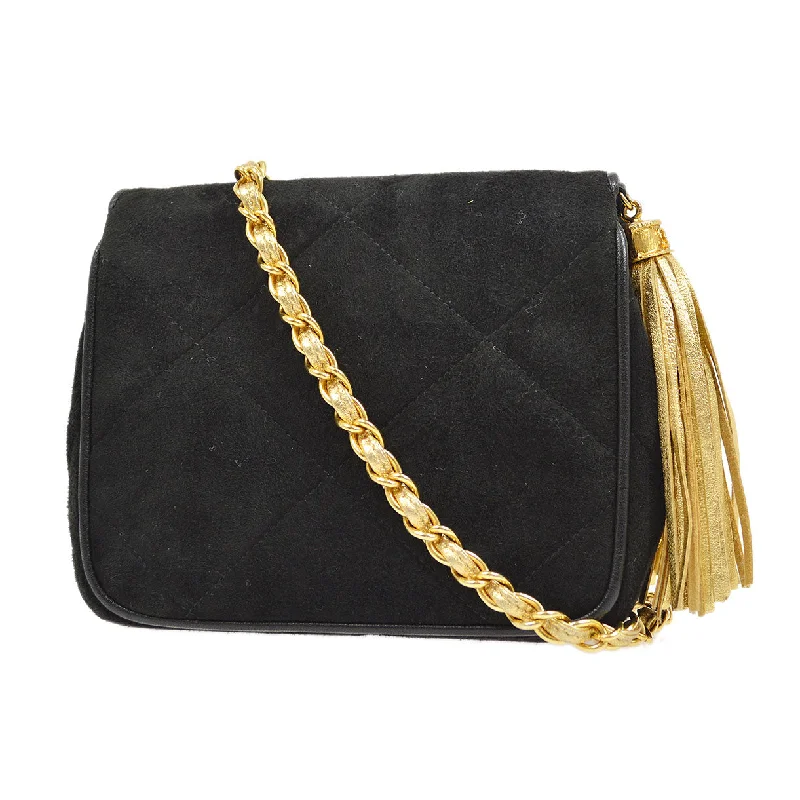 CHANEL 1989-1991 Diamond Shoulder Bag Mini Black Suede