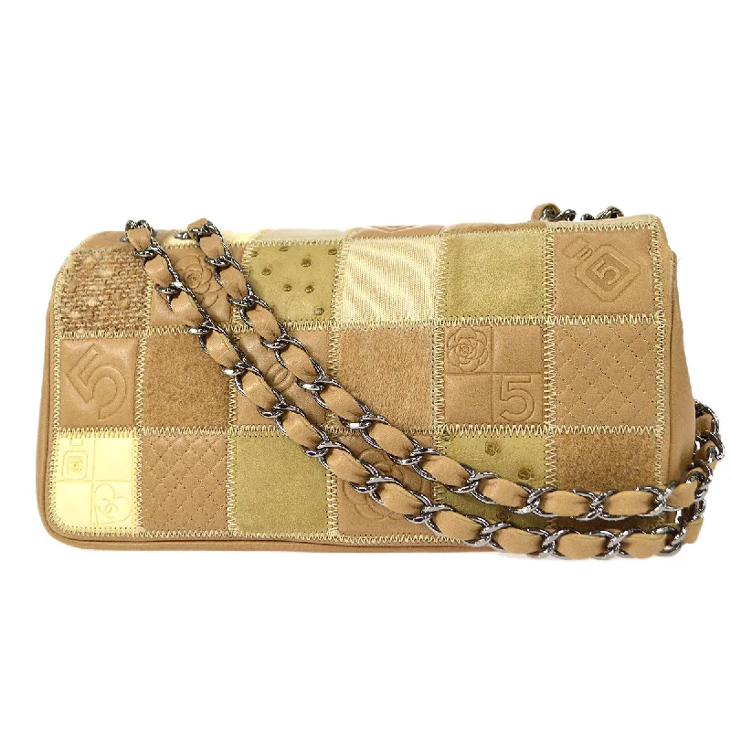 CHANEL 2006-2008 Multicolor Mixed Material Patchwork Single Flap Bag Medium