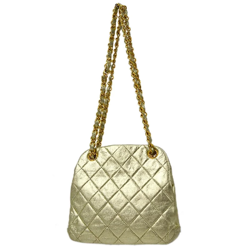 CHANEL 1989-1991 Gold Lambskin Kisslock Shoulder Bag