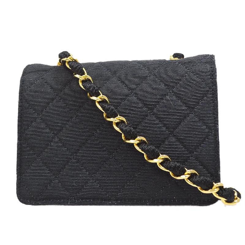 CHANEL 1989-1991 Straight Flap Bag Micro Sellier Black Canvas