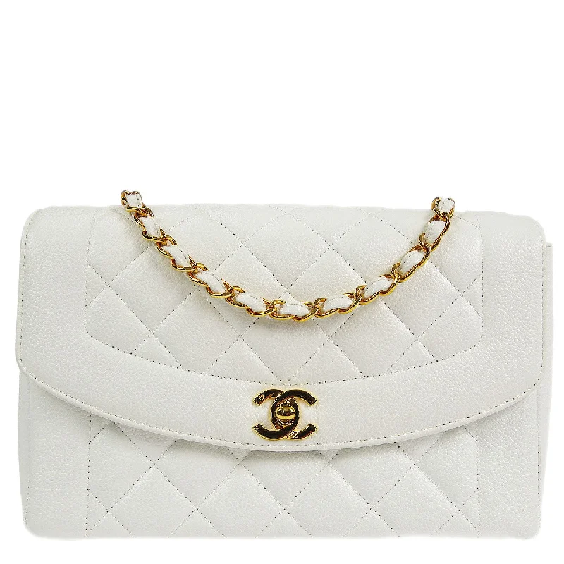 Chanel * 1997-1999 Medium Diana Chain Shoulder Bag White Caviar