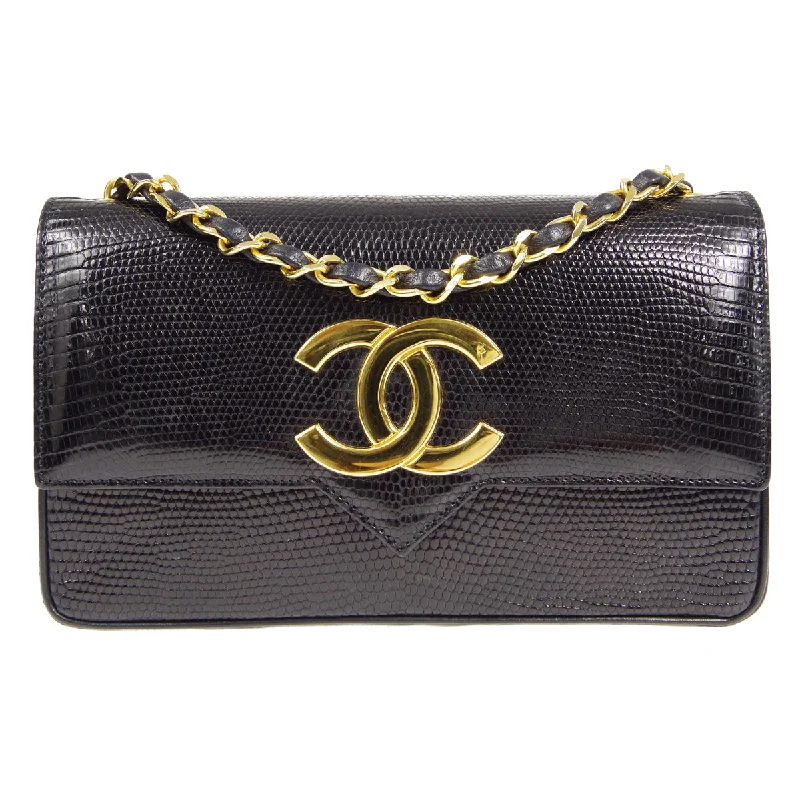 CHANEL * Single Chain Shoulder Bag Black Lizard