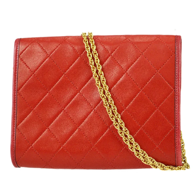 Chanel * Double Chain Shoulder Bag Red Lambskin