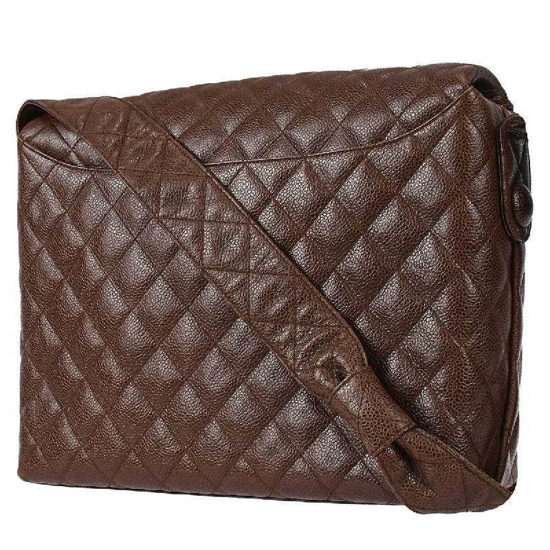 Chanel 1991-1994 Round Flap Shoulder Bag Jumbo Brown Caviar