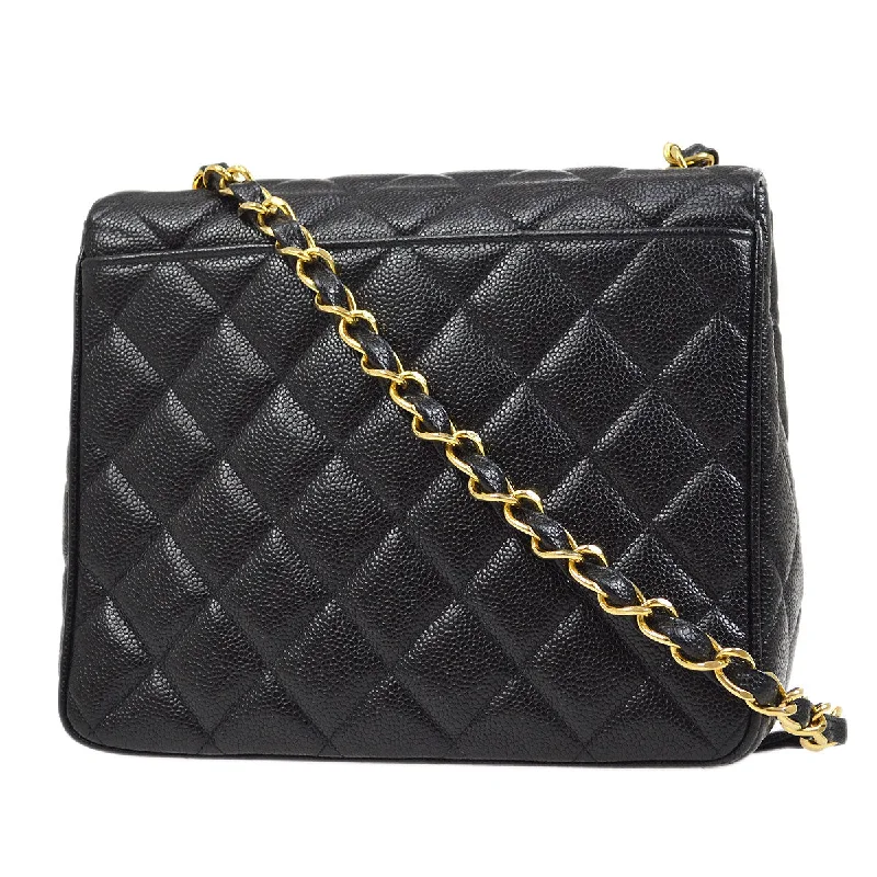 CHANEL 1994-1996 Big CC Straight Flap Bag Medium Black Caviar