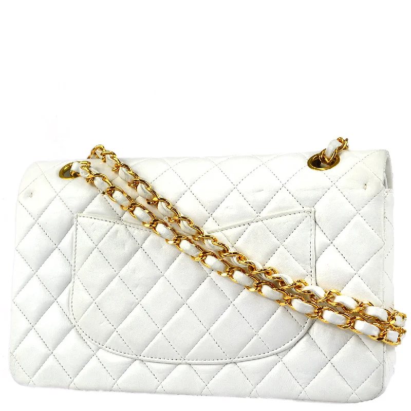 Chanel 1997-1999 Classic Double Flap Medium Shoulder Bag White Lambskin