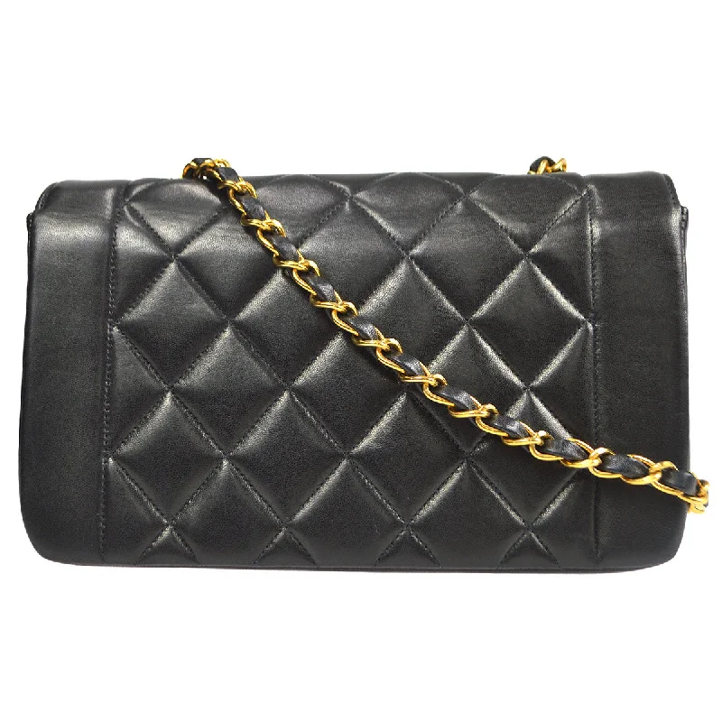 Chanel 1994-1996 Small Diana Chain Shoulder Bag Black Lambskin