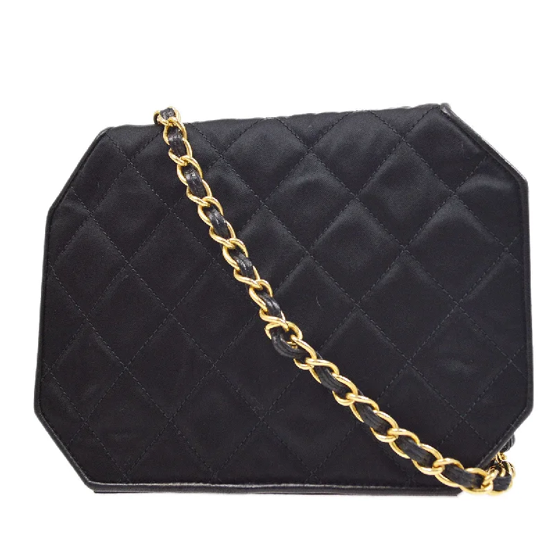 CHANEL 1989-1991 Black Satin Octagonal Flap Bag