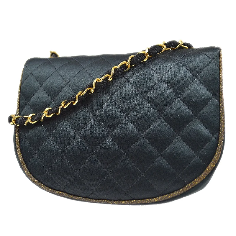 CHANEL 1994-1996 Black Satin Half Moon Flap Bag