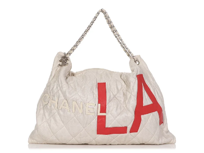 Chanel Large Beige Quilted Fabric LA Tote