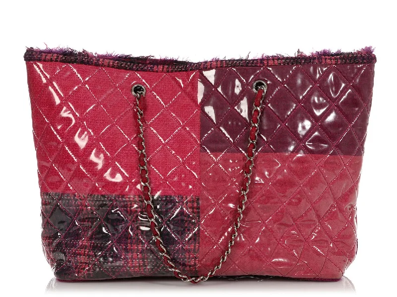 Chanel Pink and Purple Tweed Patchwork PVC Tote