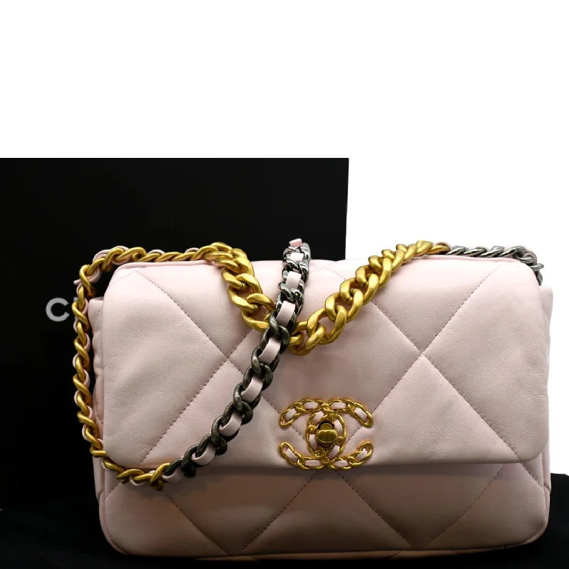 CHANEL 19 Medium Flap Quilted Lambskin Leather Shoulder Bag Light Pink