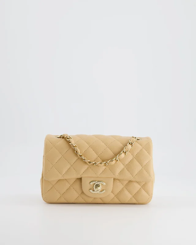 Chanel Beige Mini Rectangular Flap Bag in Lambskin Leather with Gold Hardware