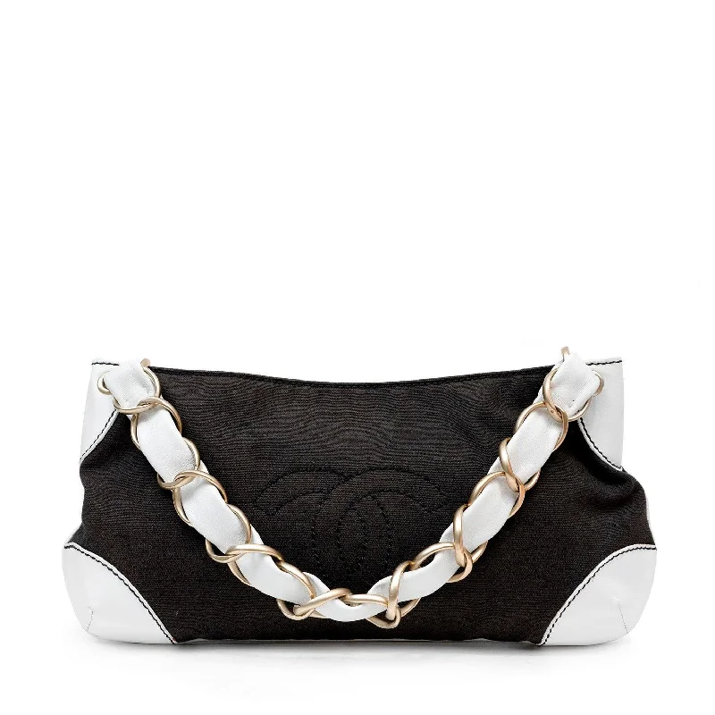 Chanel Black & White Canvas Olsen Shoulder Bag w/ Gold Hardware