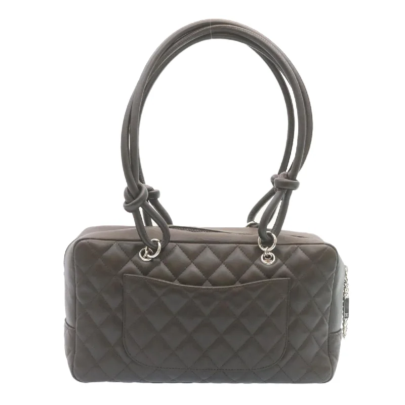 CHANEL Cambon Line Matelasse Hand Bag Leather Dark Brown CC  27850A