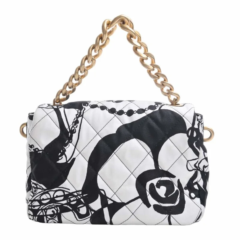 CHANEL Canvas Coco Mark Chain Handbag Black White Ladies