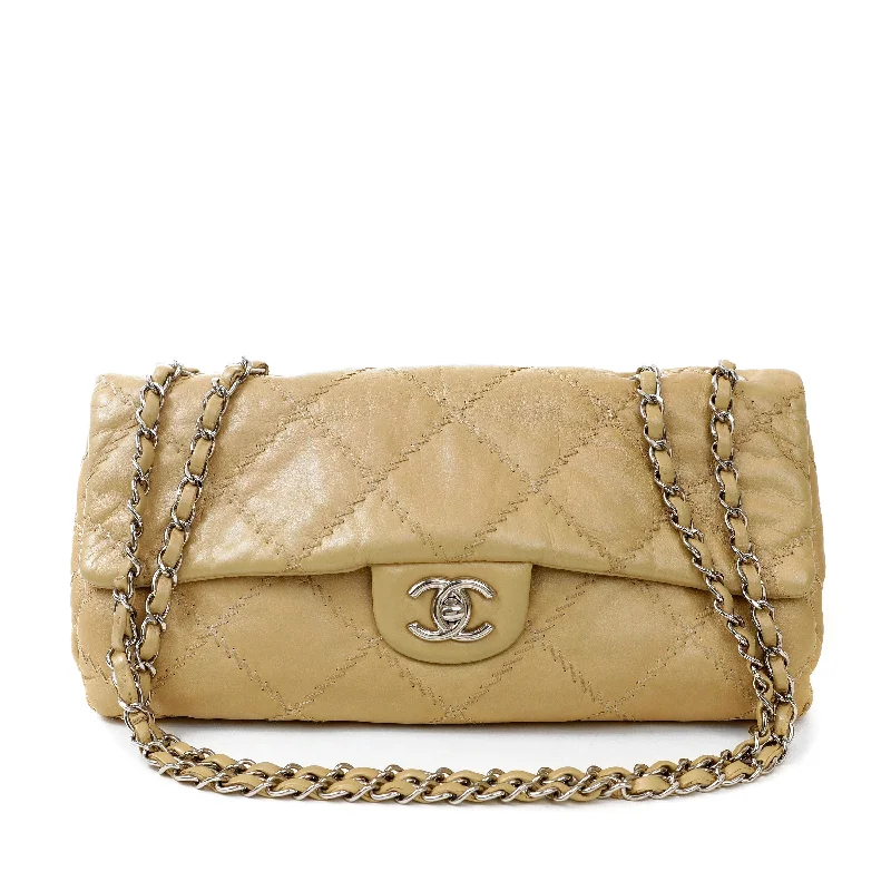 Chanel Champagne Gold East West Ultra Stitch Flap Bag w/ Gold Hardware