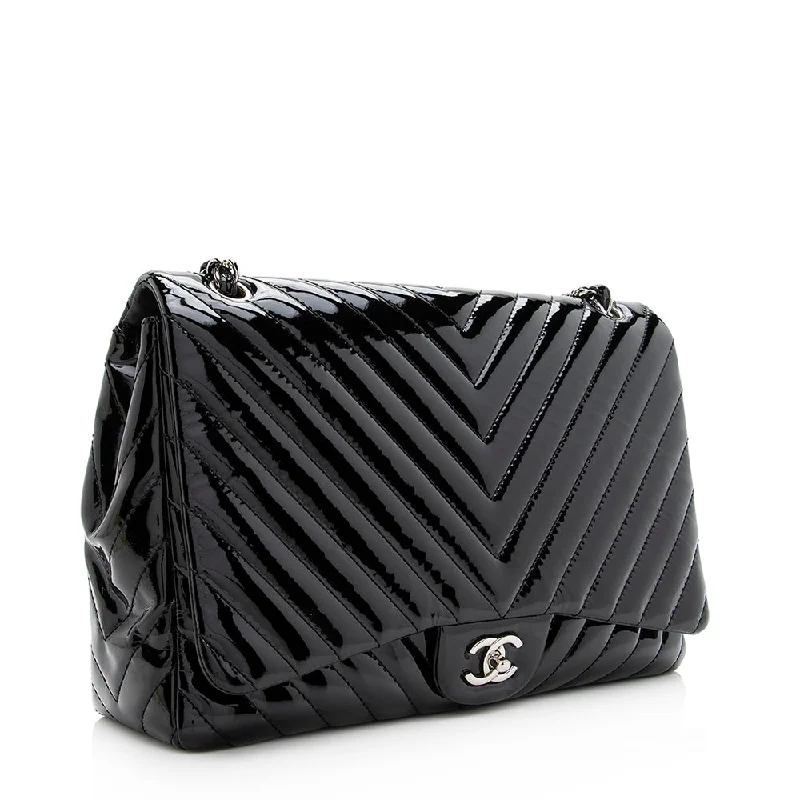 Chanel Chevron Patent Leather Classic Maxi Single Flap Bag - FINAL SALE (19684)