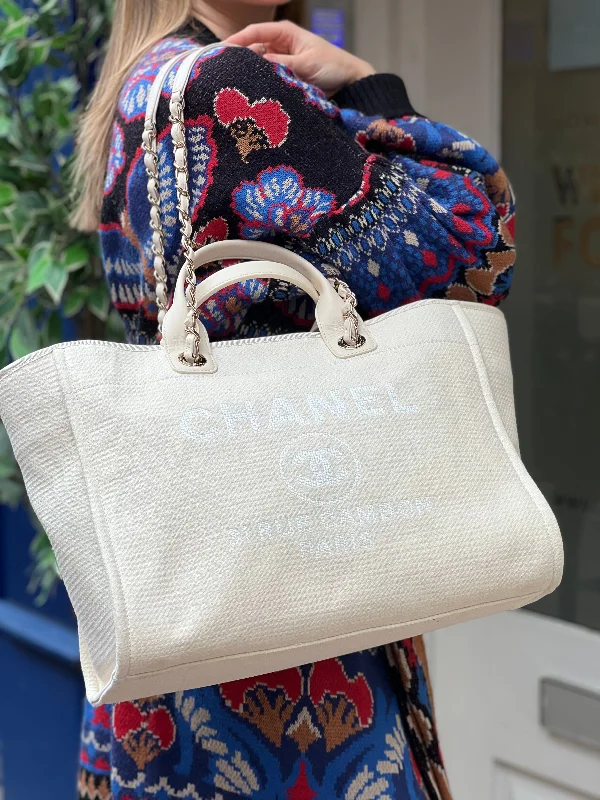 Chanel Cream Leather & Canvas Deauville Tote