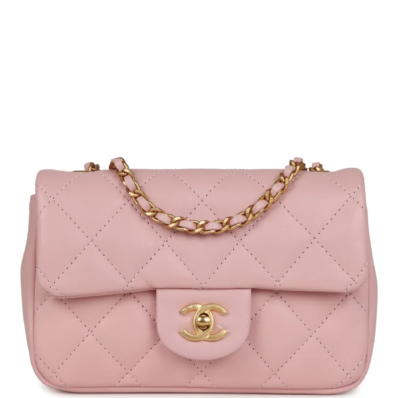 Chanel Mini Rectangular Flap Bag with Heart Chain Pink Lambskin Antique Gold Hardware