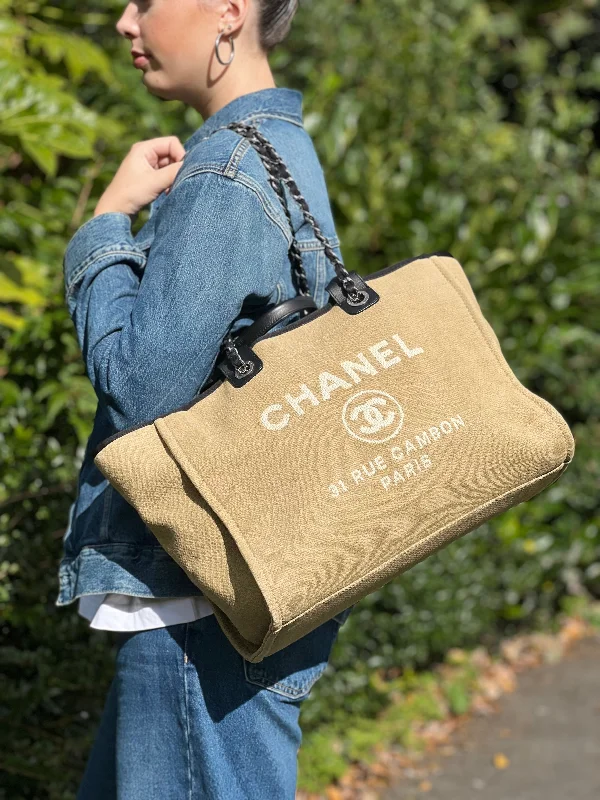 Chanel Light Khaki / Green Canvas Deauville Tote