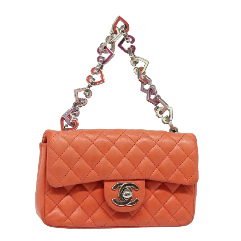 CHANEL Matelasse Chain mini Hand Bag Lamb Skin Orange CC  82245A