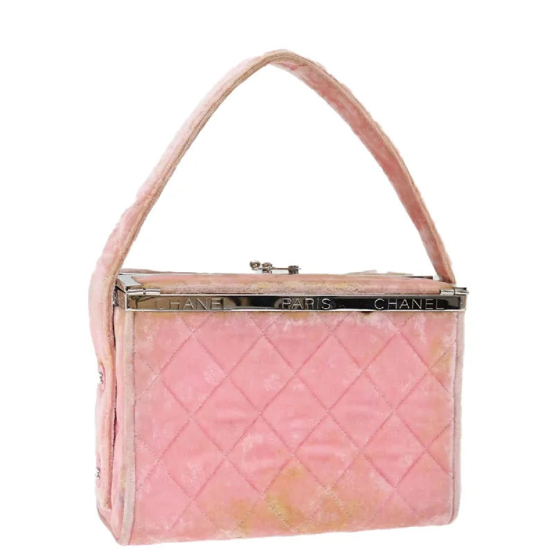 CHANEL Matelasse Hand Bag Velor Pink CC  71634A