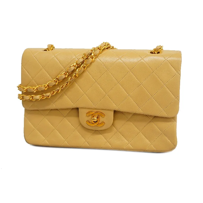 CHANEL  Matelasse W Flap W Chain Women's Leather Shoulder Bag Beige