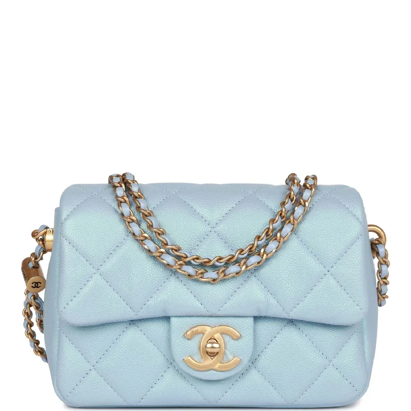 Chanel My Perfect Mini Flap Bag Blue Iridescent Caviar Antique Gold Hardware