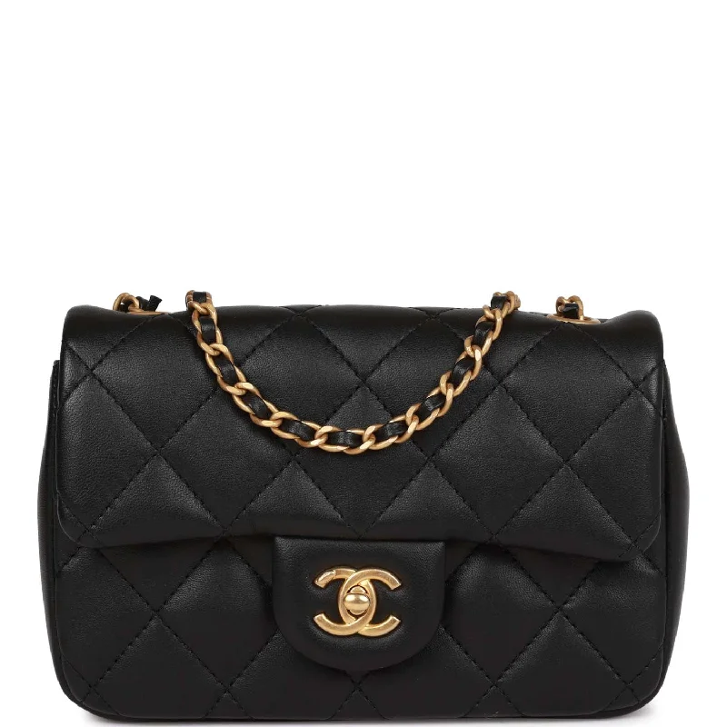 Chanel Mini Rectangular Heart Flap Bag Black Lambskin Aged Gold Hardware