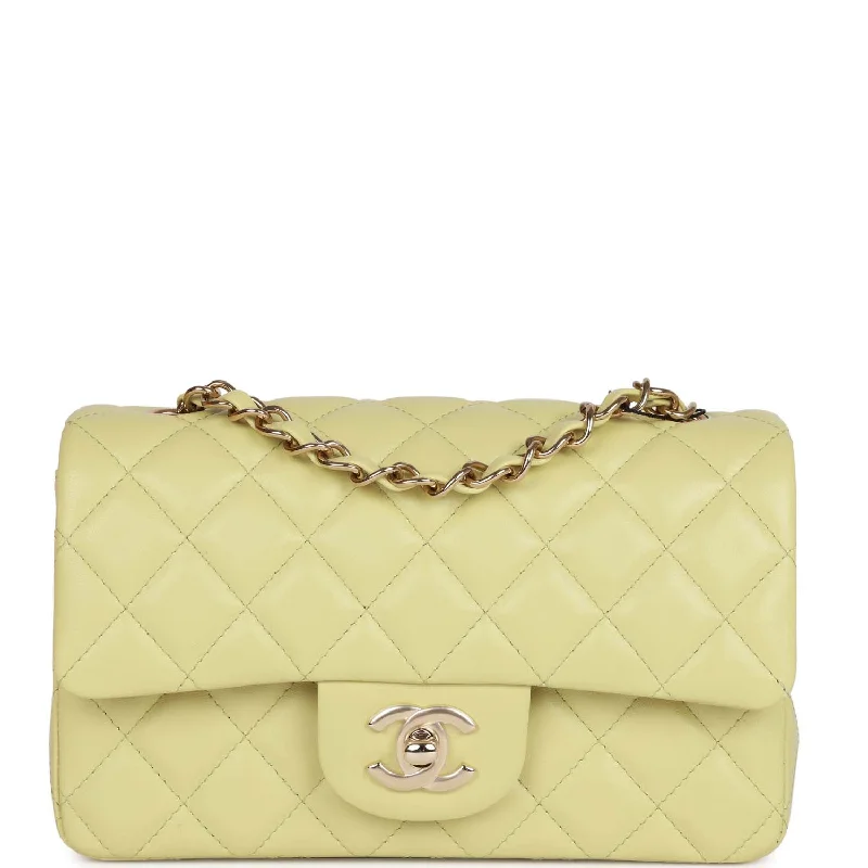 Chanel Mini Rectangular Flap Bag Light Green Lambskin Light Gold Hardware