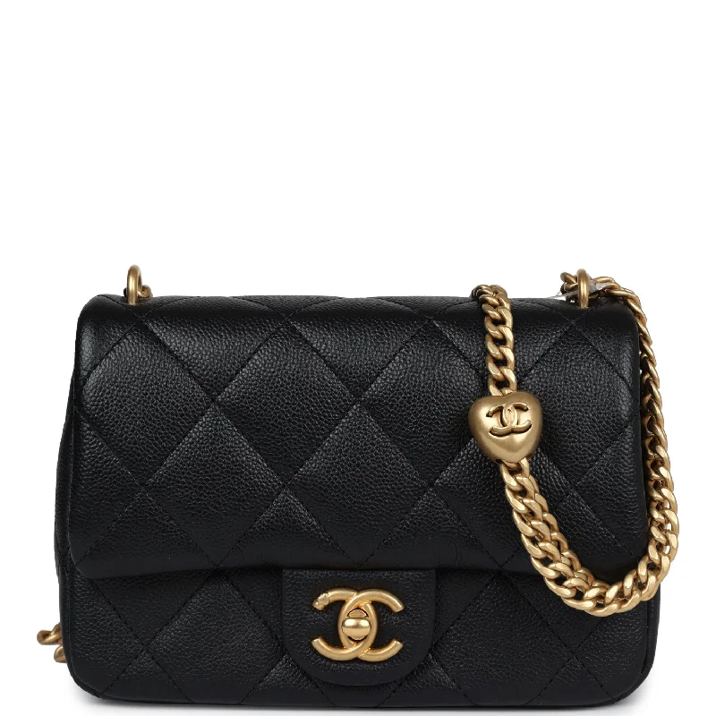 Chanel Mini Sweetheart Crush Square Flap Bag Black Caviar Antique Gold Hardware