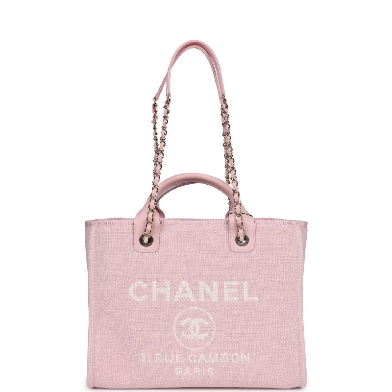 Chanel Small Deauville Shopping Tote Light Pink Canvas Light Gold Hardware